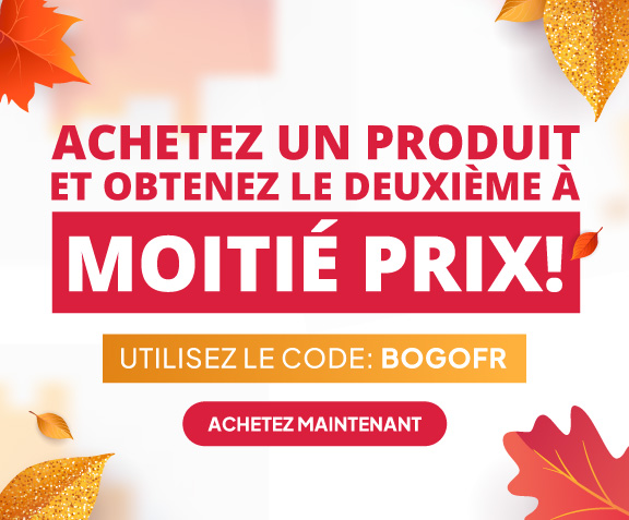 ACHETEZ UN PRODUIT ET OBTENEZ LE DEUXIÈME À MOITIÉ PRIX! Utilisez le code: BOGOFR